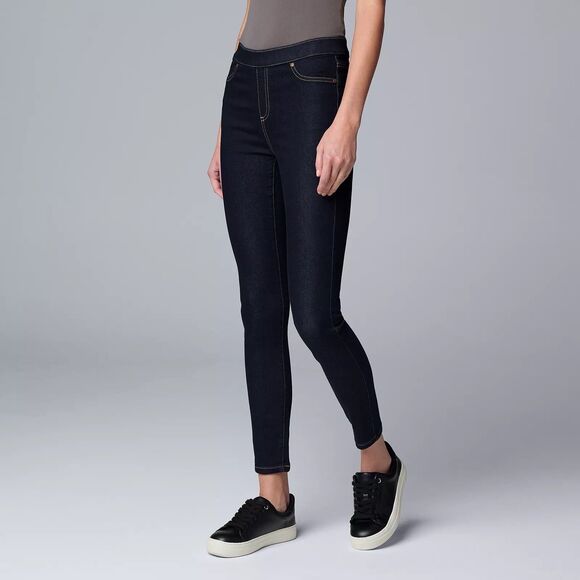 Simply Vera VERA WANG Mid Rise Shaping Denim Dark Wash Leggings S Retail $34.99 - Picture 1 of 8